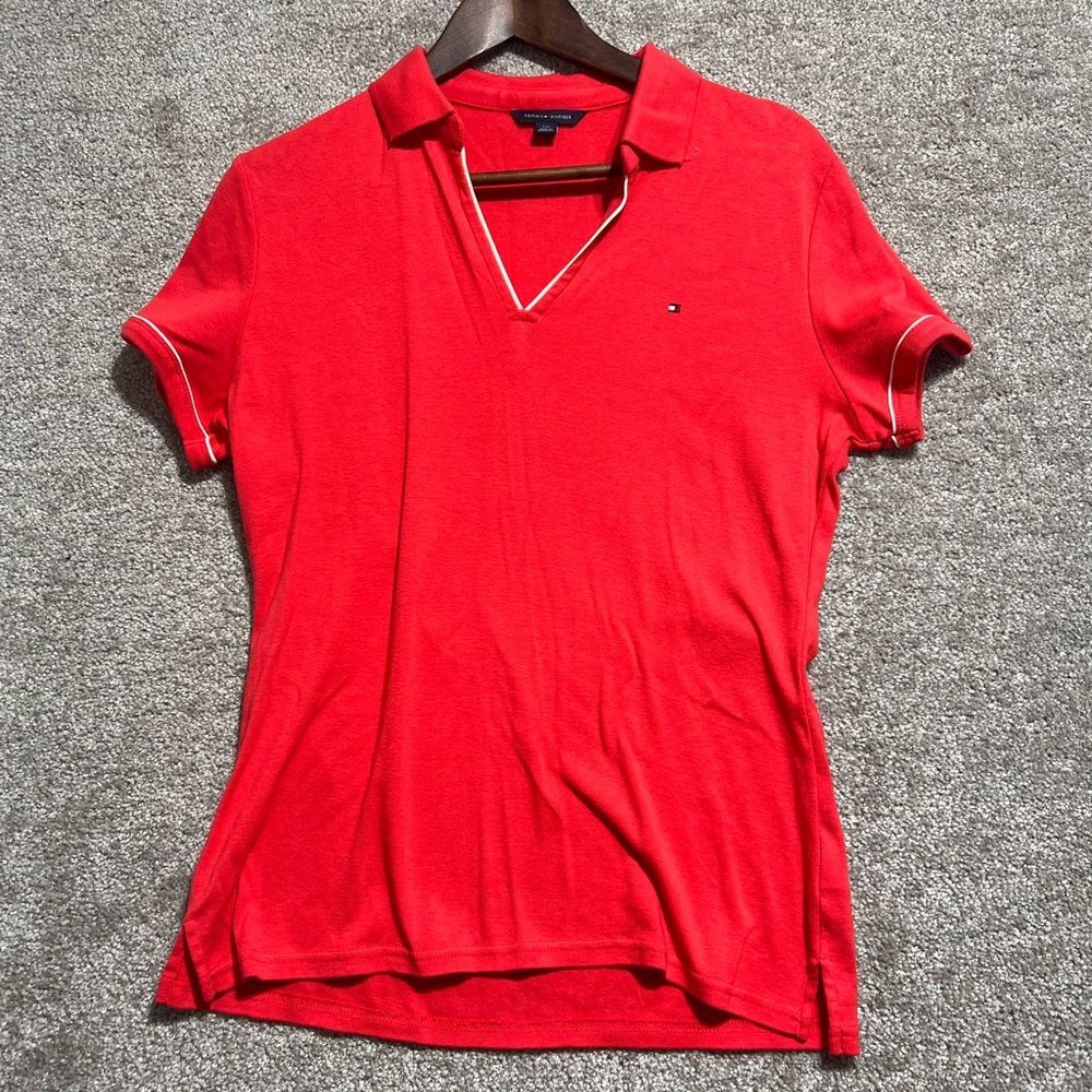Tommy Hilfiger Woman’s red Short Sleeve Polo Shirt Size Large